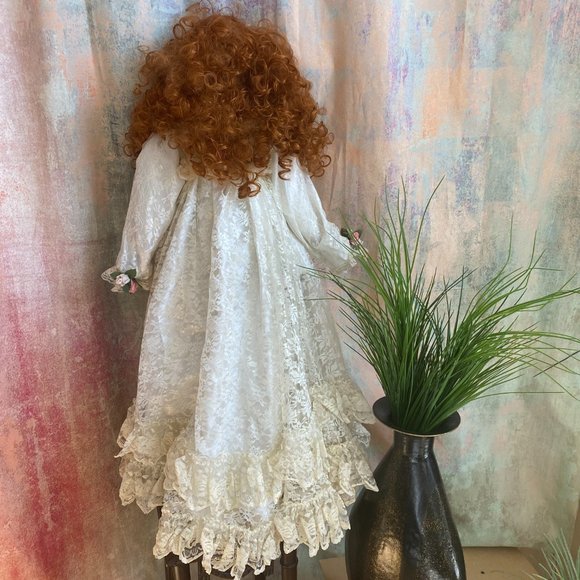 RARE 📌 RUSTIE "MONICA" A RED HAIR PORCELAIN DOLL WHITE DRESS GEMS #352 - Picture 2 of 16